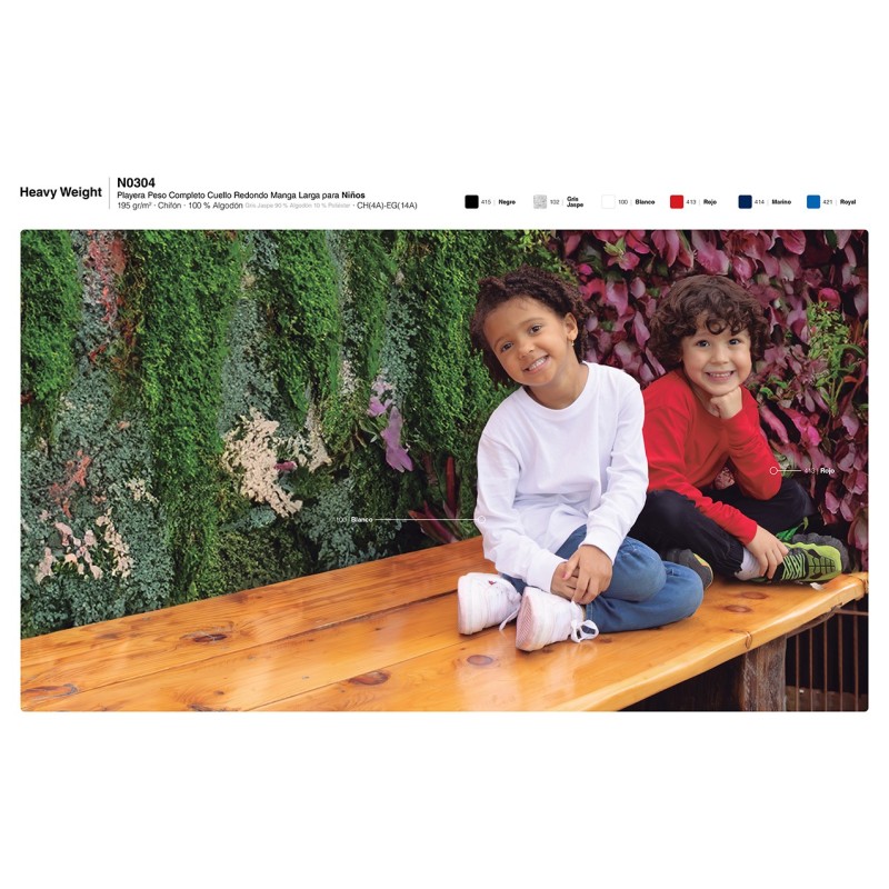 Playera Cuello Redondo Manga Larga Unisex para Niños