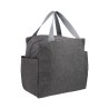 Lonchera térmica con interior metálico, dos bolsas laterales y asa para transportar.